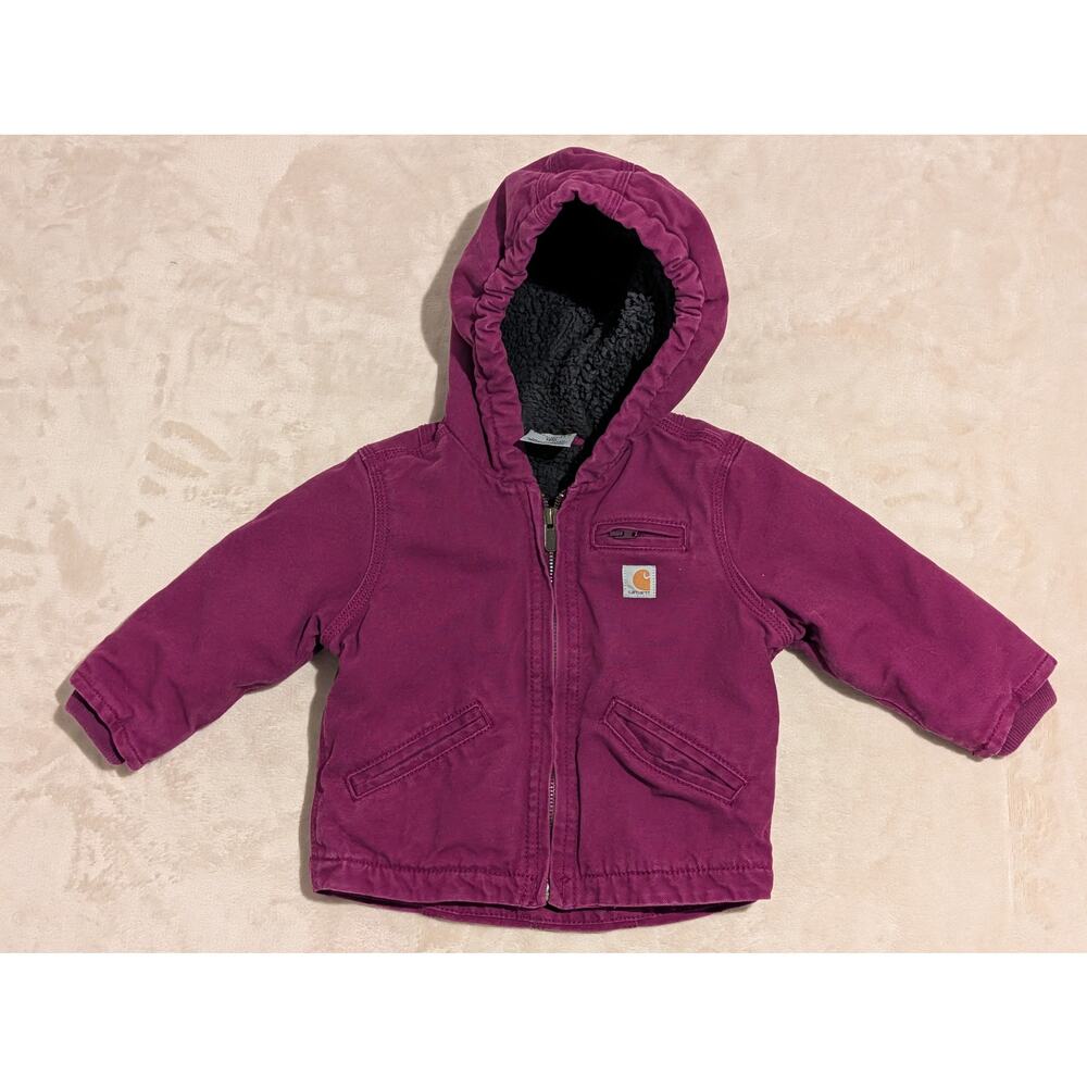 Carhartt Kids 12 Months Jacket Sherpa Fleece Lined Hooded Canvas Duck Berry Pink
